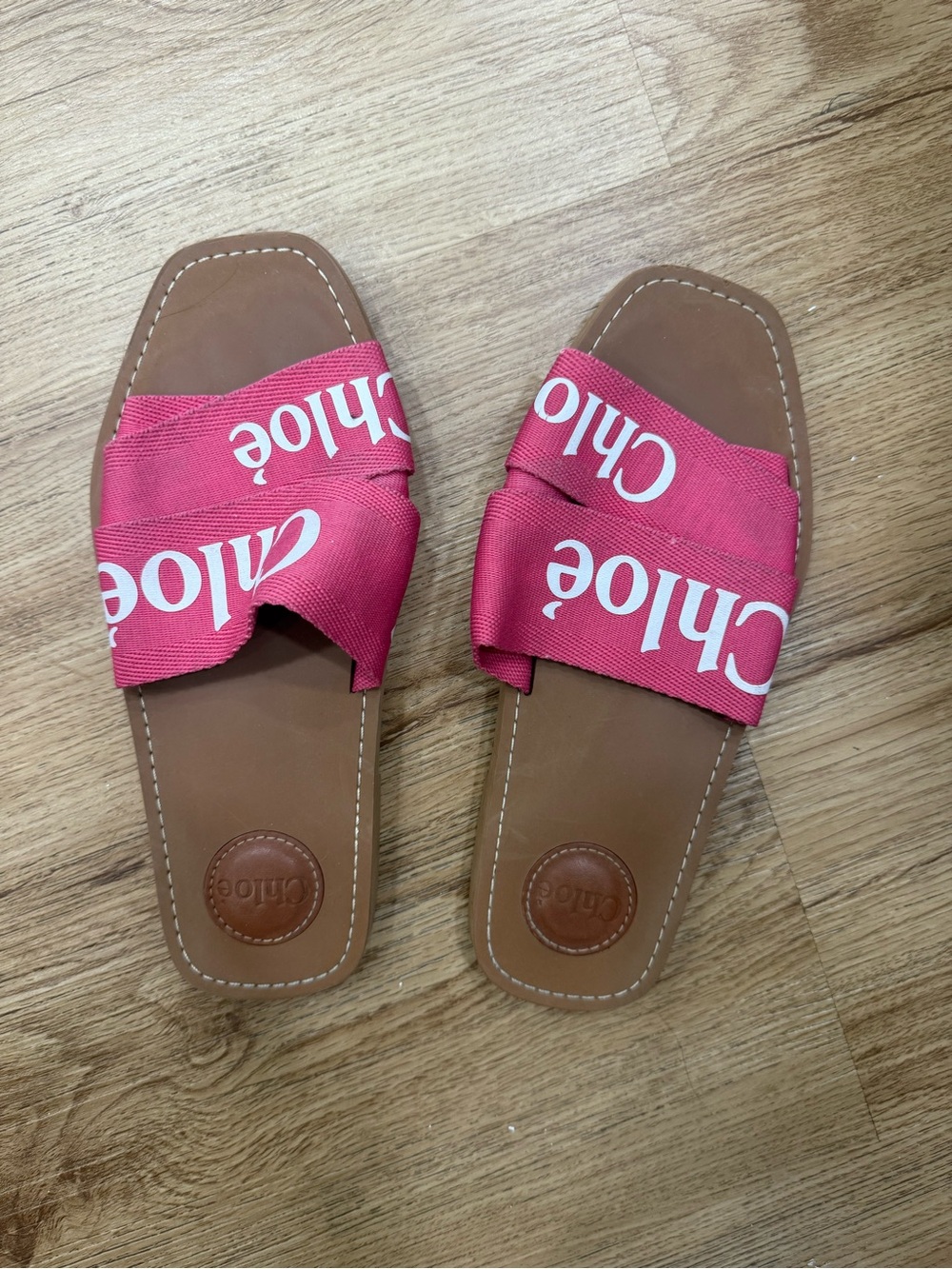 Chloe Pink Logo Crossband Slide Sandals